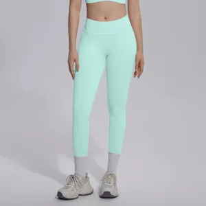 Seamless knit solid color high waist yoga pants, breathable fitness leggings for women activewear.