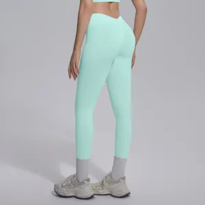 Seamless knit V-waist solid color lifting yoga pants fitness running workout leggings