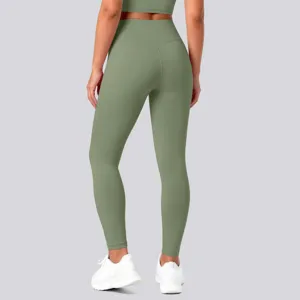 High waist seamless yoga pants detail view, buttery soft stretch fitness leggings.
