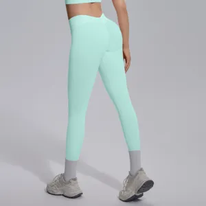 Seamless knit V-waist leggings back detail, breathable stretch fabric with hip lift contour.