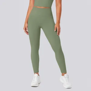 High waist seamless yoga pants for women, stretchy solid color fitness running gym leggings.