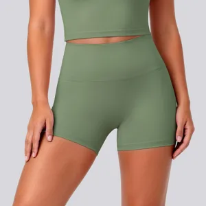 High waist yoga shorts activewear solid olive green fitness running gym workout active apparel