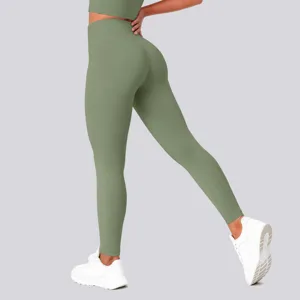 High waist butt lifting solid yoga pants activewear detail view for gym fitness wear