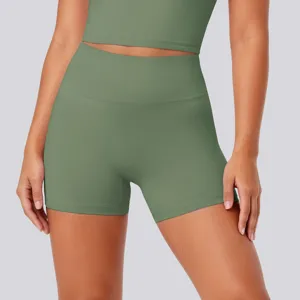 High waist yoga shorts for women activewear gym fitness olive green tight breathable