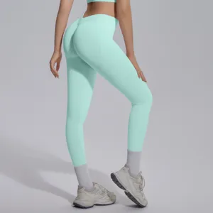 Mint green seamless high-waist yoga leggings, premium breathable stretchy fitness pants.