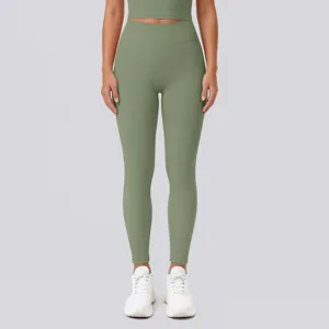 High-waist solid color yoga pants with crop top set, perfect for fitness, running and yoga workouts.