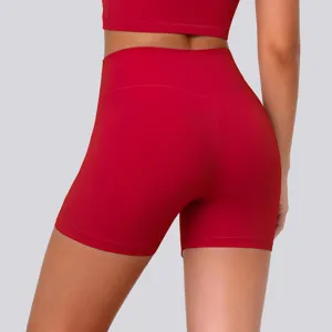 High-waisted tight yoga shorts for women fitness running gym athletic sports wear red.