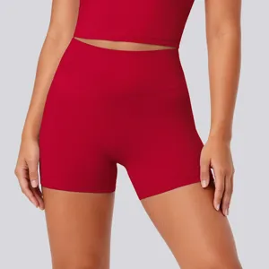 High-waisted seamless athletic yoga shorts, breathable stretch fitness workout apparel detail view.
