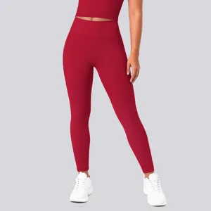 Solid red high waist yoga pants, naked feeling athletic leggings for fitness and running.