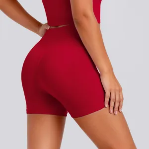 High waist yoga shorts, breathable seamless fitness running workout athletic activewear bottoms.