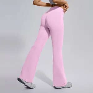 High waist ribbed flare yoga pants back detail showing shaping fit and elastic comfort.