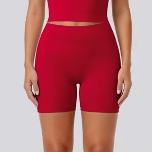 High-waisted tight yoga shorts detail shot showing elastic waistband and breathable fabric.