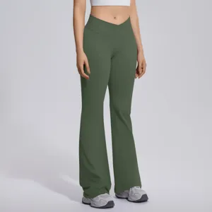 Cross waist flared yoga pants for women high waist tummy control workout running fitness trousers