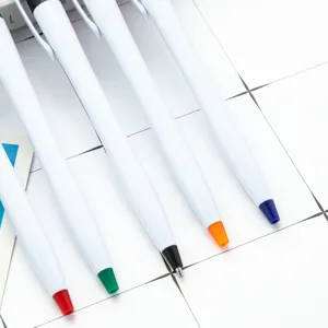 Plastic push ballpoint pens white barrel with colorful tips promotional gift pens wholesale