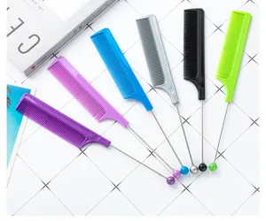 DIY beaded pintail comb multi-color plastic hair styling comb with metal needle tail.