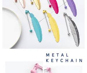 Marcadores de metal colorido pluma y lindos llaveros papelería regalos escolares.