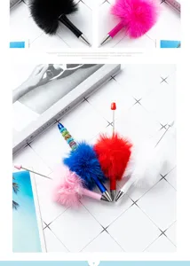 Großhandel DIY Kunststoff Perlen Kugelschreiber mit bunten flauschigen Pompons und Zierstielen.