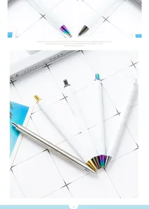 White metal ballpoint pen with colorful tips, smooth writing press pen for office and school.