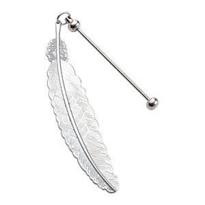 Marcapáginas de pluma de metal con varilla, clip de página creativo para lectura, regalo.