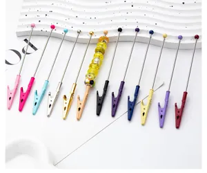 DIY beadable metal alligator clips memo card holders with colorful long rods for crafts.