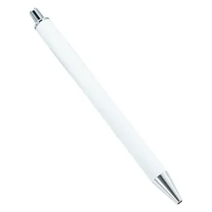 White retractable ballpoint pen with metal tip and clip for smooth writing office stationery