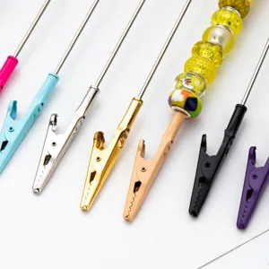 DIY metal alligator clips memo card holders with colorful beads and colorful sticks for crafting.