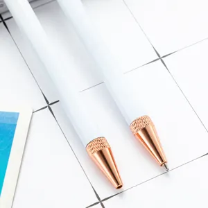 Blank sublimation metal ballpoint pen with rose gold tip for DIY custom printing