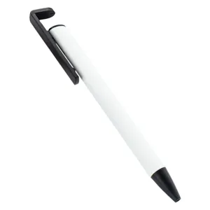 Sublimation metal ballpoint pen with phone stand clip, DIY custom white pen for gifts.