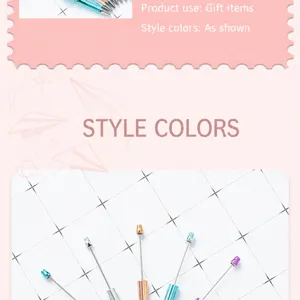 Close-up detail of creative DIY plastic beadable pens with colorful bead heads for gifts.
