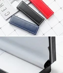 Boîte cadeau élégante pour stylo en similicuir avec surpiqûre argentée pour emballage pro.