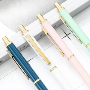 Minimalistischer versenkbarer Kugelschreiber Set in Pastellfarben mit Gold Clips.
