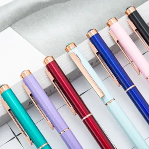 Kleurrijke metalen balpennen met diamanttop en roségouden clip voor kantoor en cadeau