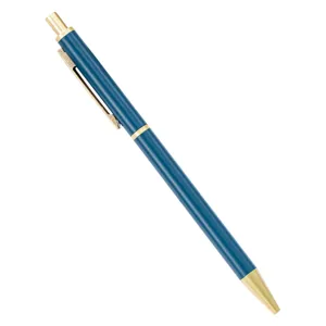 Eleganter Metall-Kugelschreiber mit blauem Schaft und goldenen Details für Büro und Schule.