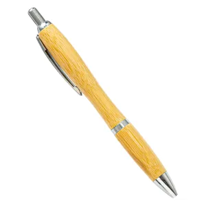 Milieuvriendelijke bamboe balpen in pompoenvorm met metalen clip voor kantoor en relatiegeschenk.