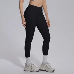 High waist seamless solid color yoga pants breathable fitness athletic leggings for women.