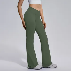 Cross-waist flare yoga pants for women high waist workout fitness running sports trousers