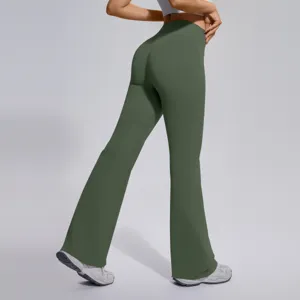 High waist seamless flare yoga pants for women, tummy control athletic workout leggings.