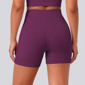 High-waisted tight yoga shorts for women, breathable naked-feel fitness running activewear.