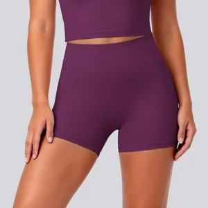 High-waist seamless yoga shorts for women, buttery soft fitness gym running athletic activewear.