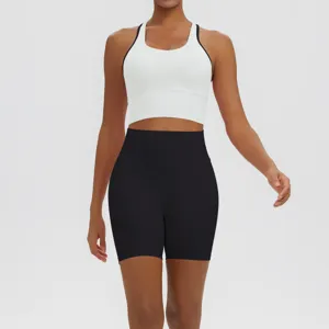 Women yoga set solid color sports bra and high waist shorts workout fitness athletic two piece