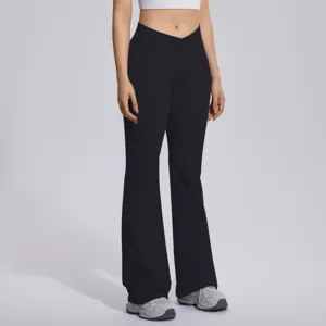 Cross-waist micro-flare yoga pants for women, featuring high-elastic tummy control design.