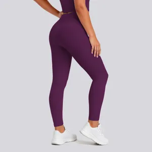 High-waist tight yoga pants featuring shaping and high elasticity for workout fitness.