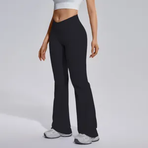 High waist crossover flare yoga pants for women, tummy control workout fitness pants.