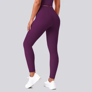High-waisted push-up purple yoga leggings for women, stretch fitness running activewear.