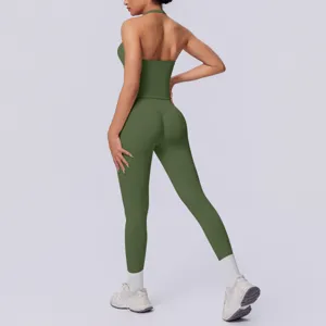 Completo yoga senza cuciture monocolore all'americana schiena scoperta, tuta fitness.