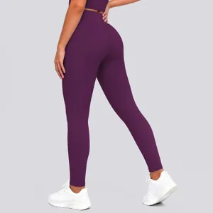 Back view of high-waisted butt-lifting solid yoga pants, stretchy fitness leggings.