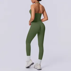 Completo yoga senza cuciture monocolore schiena scoperta fitness sportivo due pezzi