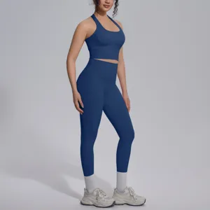 Effen dubbelzijdig nylon racerback yoga set sportkleding voor fitness hardlopen training