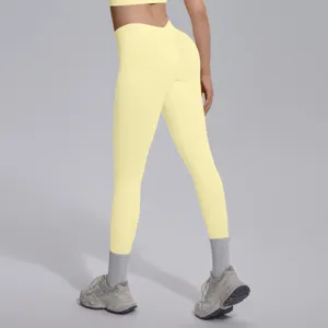 Seamless knit solid color V-waist tight breathable butt-lifting yoga pants for women sports