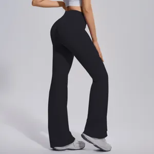 High-waisted black flare yoga pants for women, seamless tummy control workout activewear leggings.